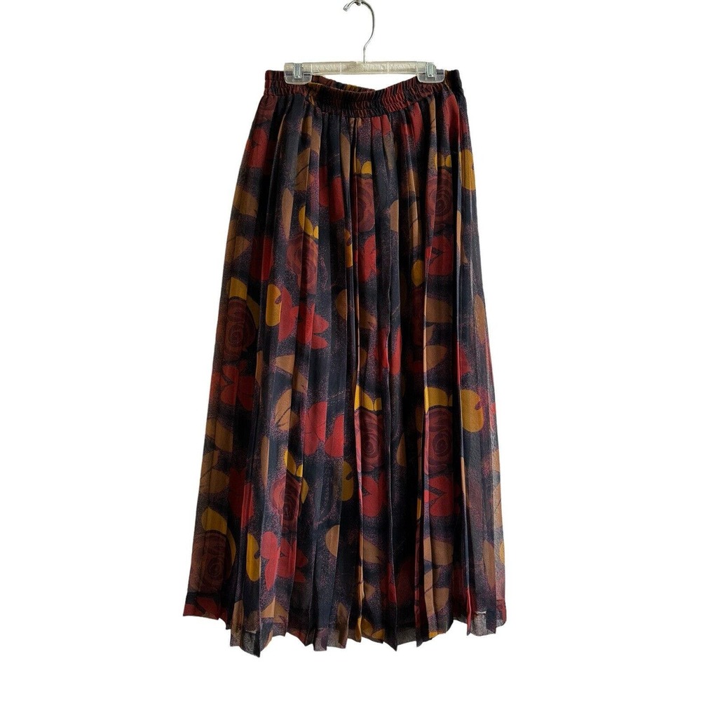 Vtg 90’s CLIO Women’s Size M Floral Pleated Midi Flowy Elastic Waistband Skirt